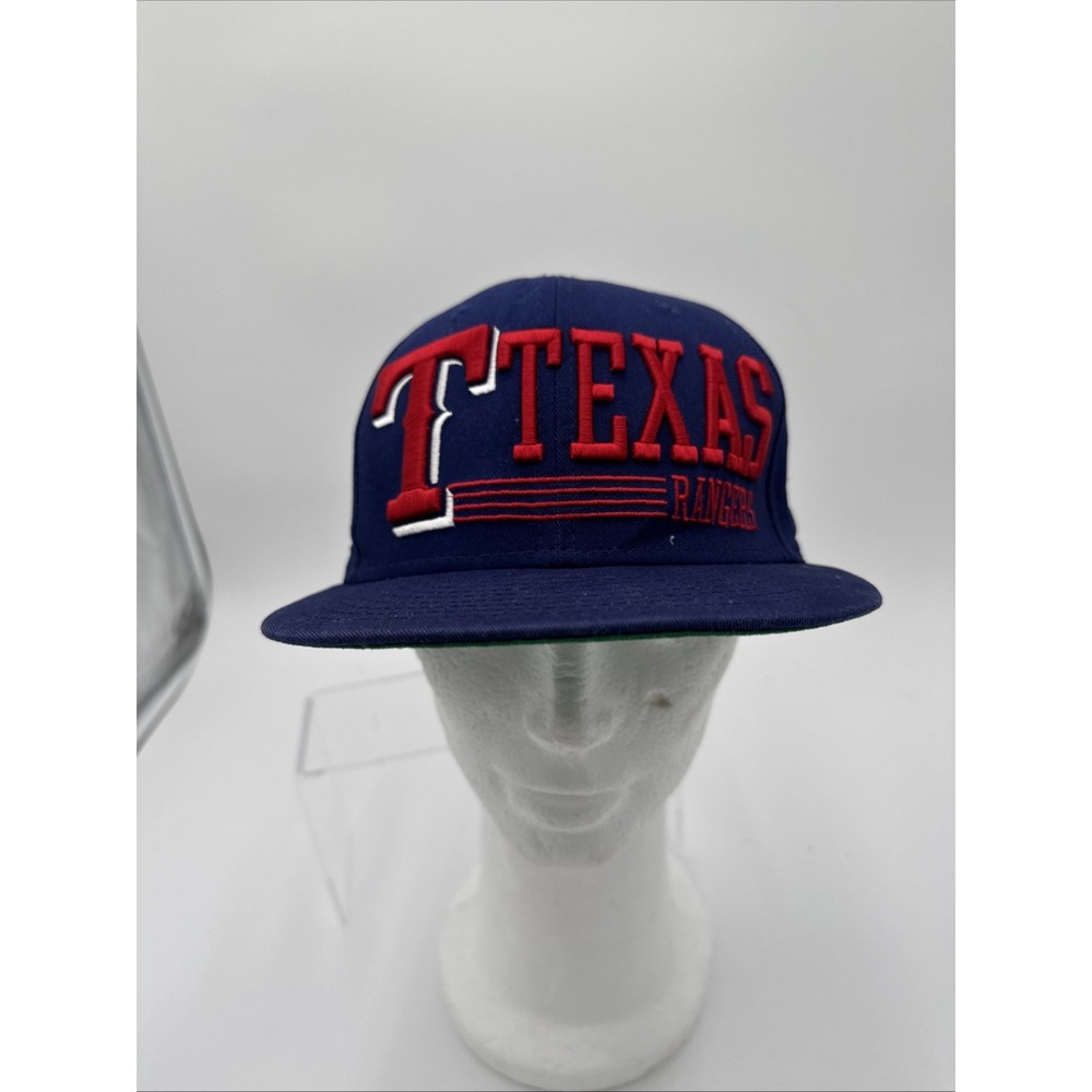 Texas Rangers Hat Cap Snapback Blue New Era 9Fifty Spell‎ Out Logo MLB